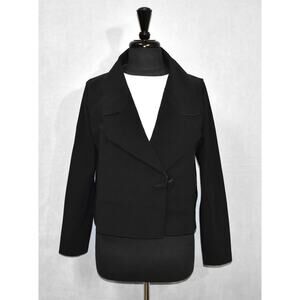 B2 NEW EPOQUE Black Stretch Nylon Hook & Eye Cropped Unlined Jacket Blazer Sz M